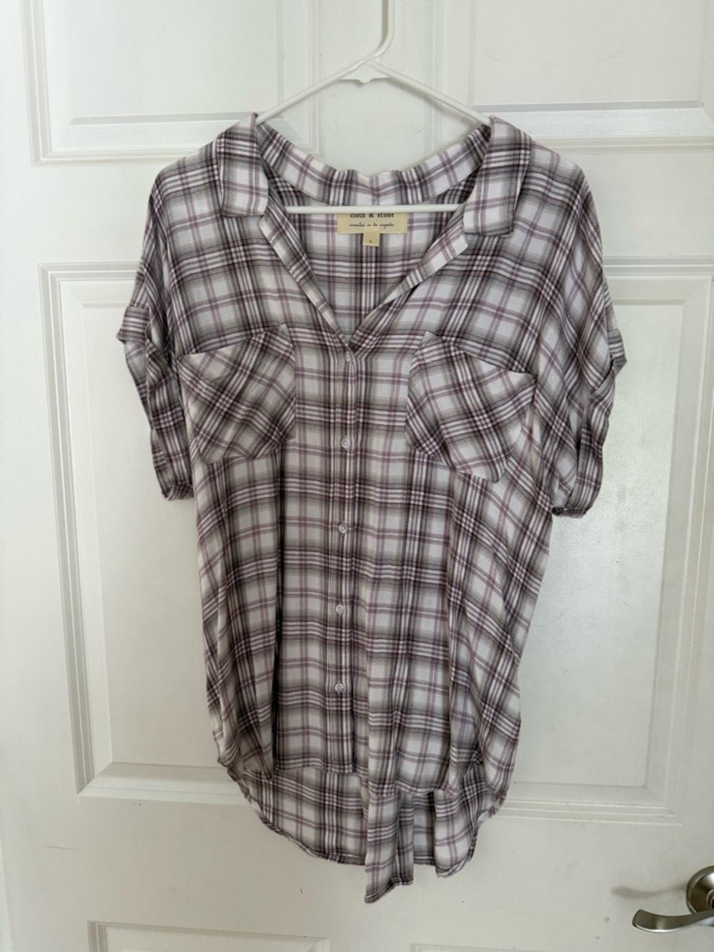 cloth & stone White, gray, and Pink Plaid Button-Down Shirt